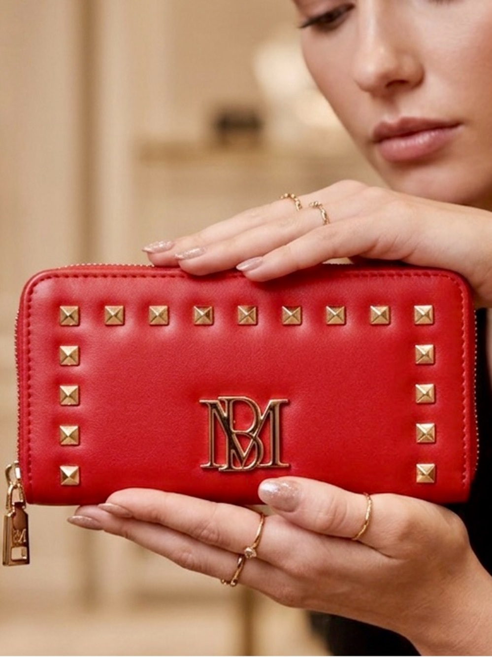 BADGLEY MISCHKA Red Studded Wallet